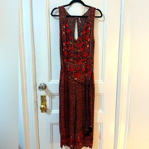 Free People red poppy flower playsuit jumpsuit